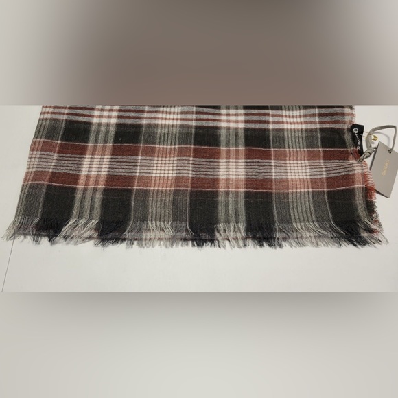 TOM FORD Rust Brown & White Plaid Cashmere Blend Fringed Scarf - Picture 5 of 6